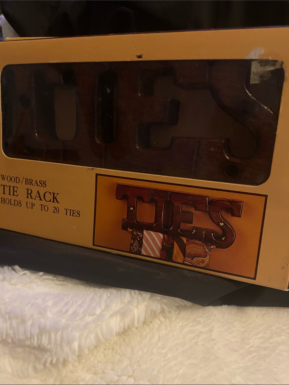 Wood/Brass Tie Rack - Brown